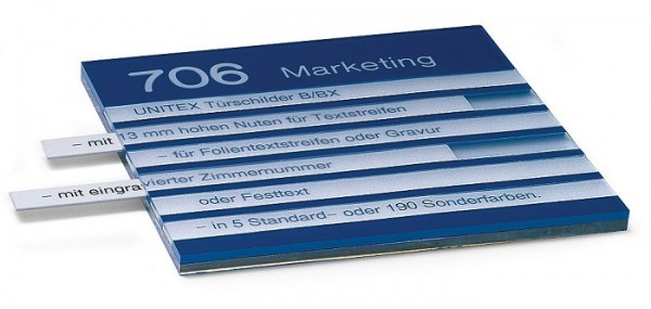 Türschild UNITEX B mit Nuten für Textstreifen